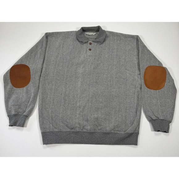 Orvis Other - Vintage Orvis Elbow Patch Pullover Sweater Mens L Gray Herringbone Cotton Knit